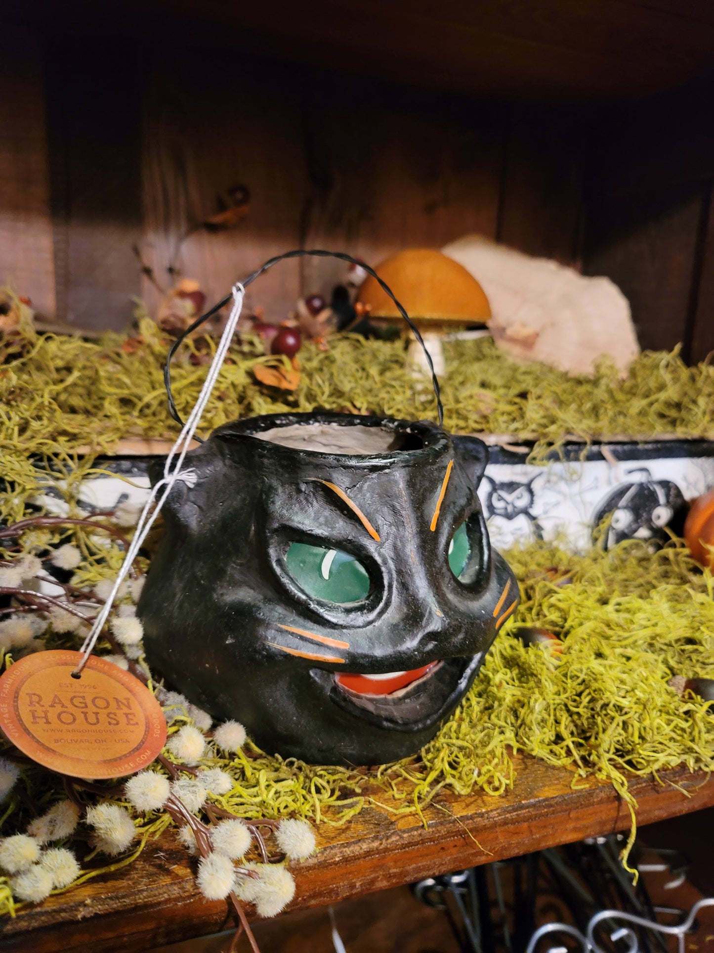 Vintage Halloween Style Black Cat Candy Bucket