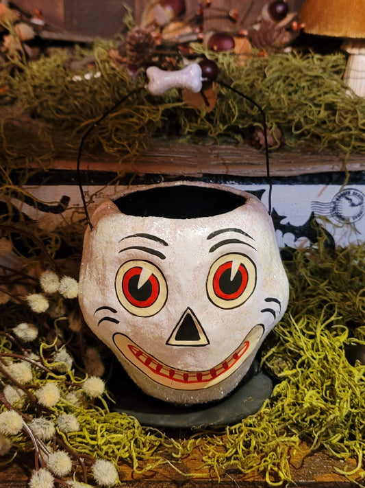 Vintage Halloween Style Glittered Skeleton Bucket Small