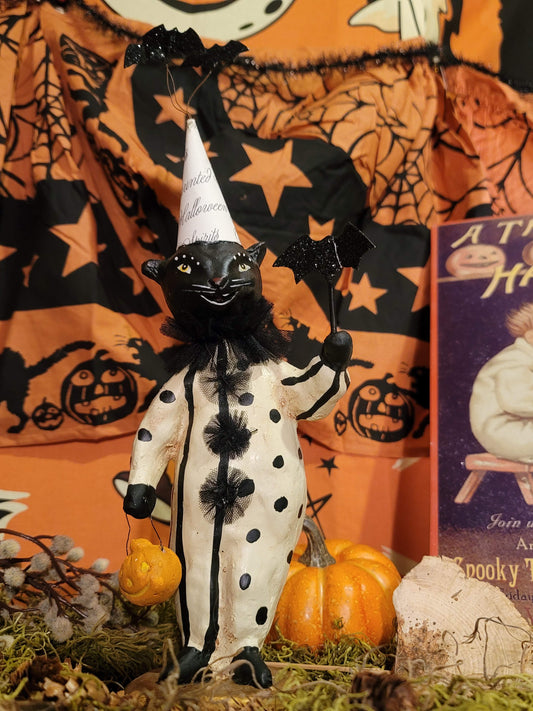Vintage Halloween Batty Cat Clown Nicol Sayre Black Cat Witch Figurine
