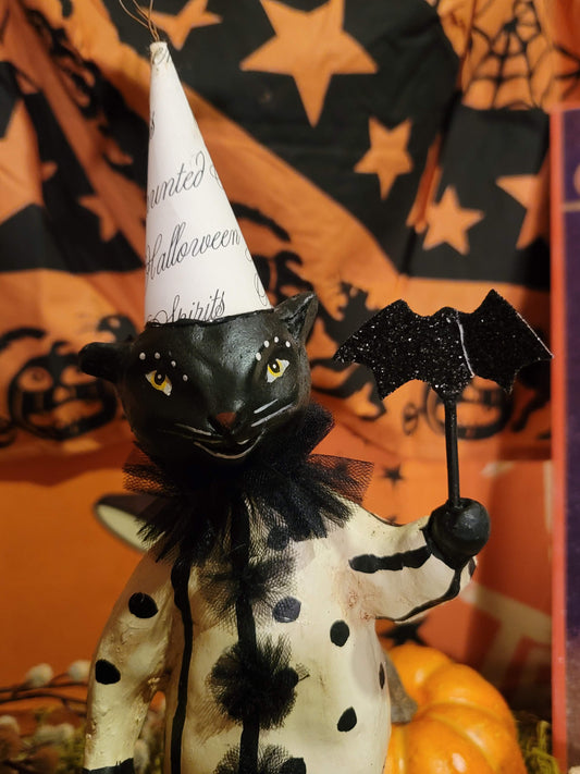 Vintage Halloween Batty Cat Clown Nicol Sayre Black Cat Witch Figurine