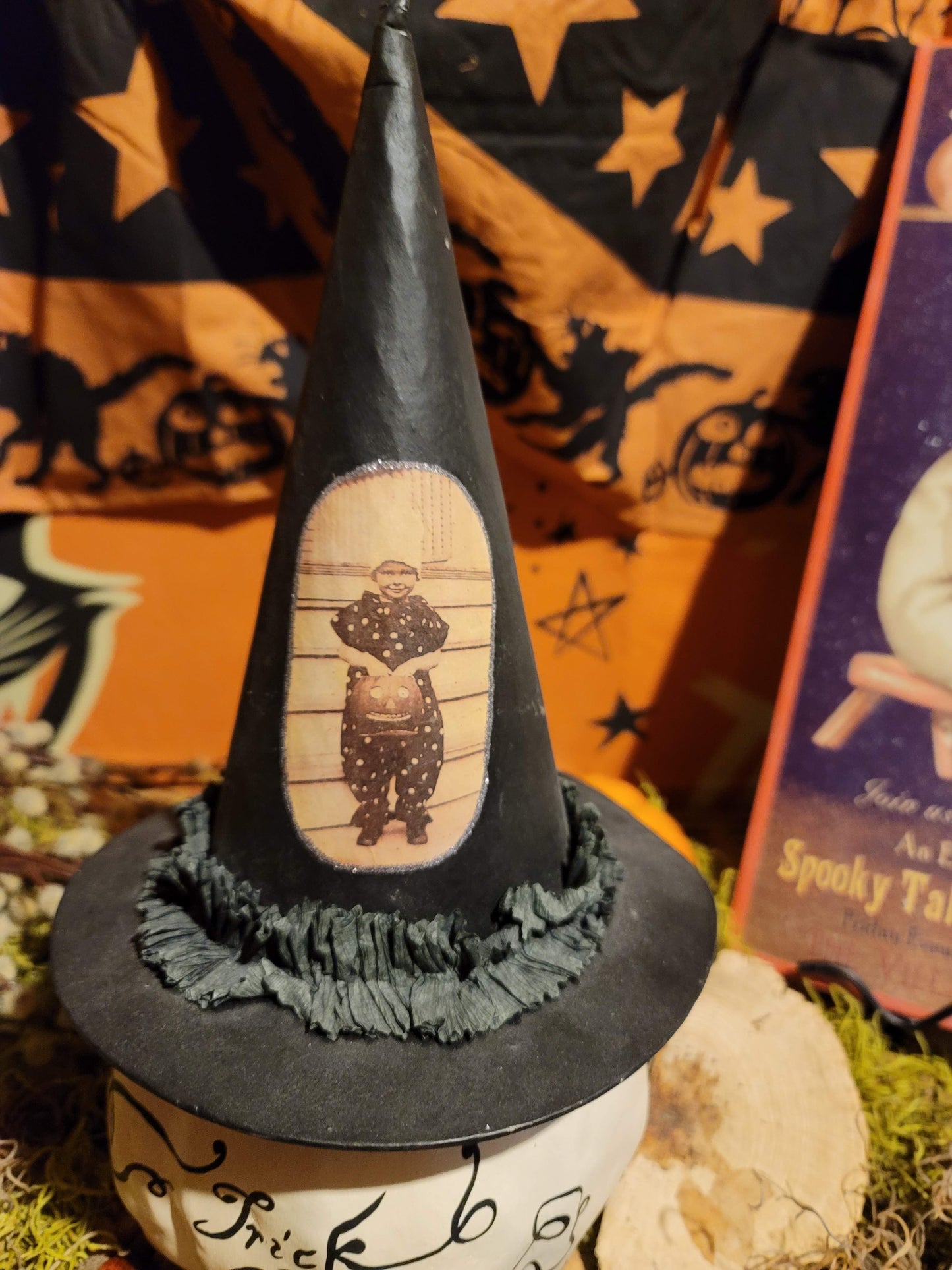 Vintage Halloween Style Dee Foust White Pumpkin Witch Container