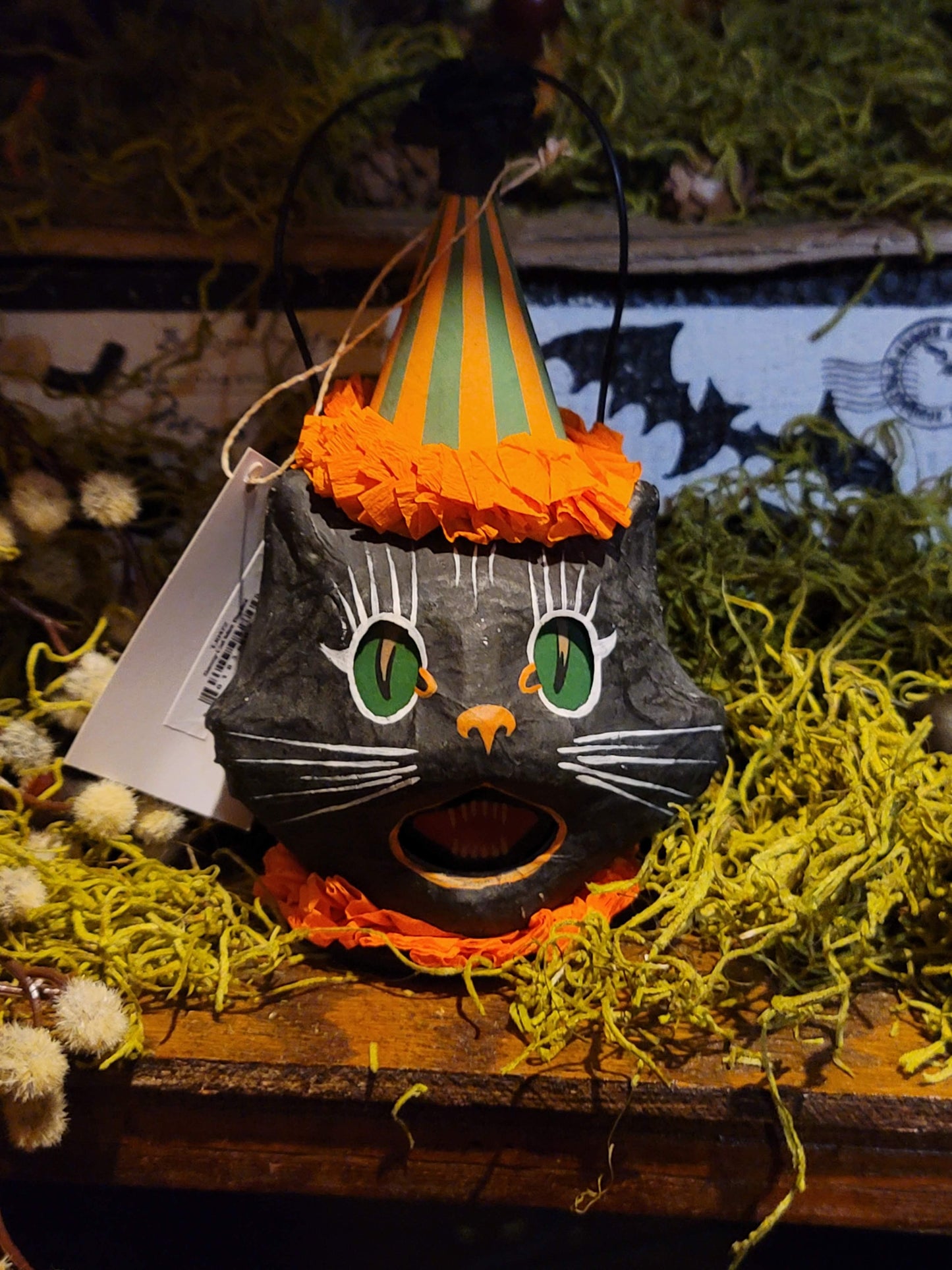 Vintage Halloween Style Bethany Lowe Black Cat Mini Bucket Ornament