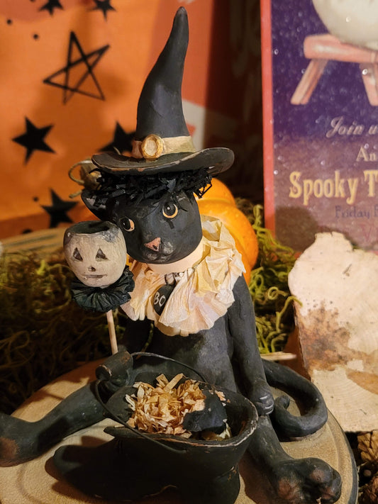 Vintage Halloween Style Vicki Smyers Black Cat Witch Figurine
