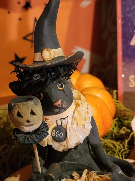 Vintage Halloween Style Vicki Smyers Black Cat Witch Figurine