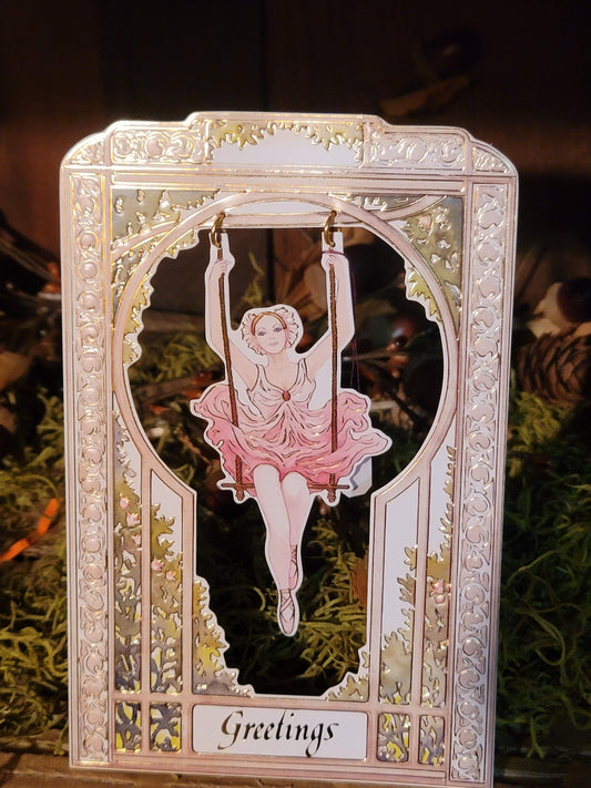 Vintage Victorian Style Swinging Ballarina Easel Card