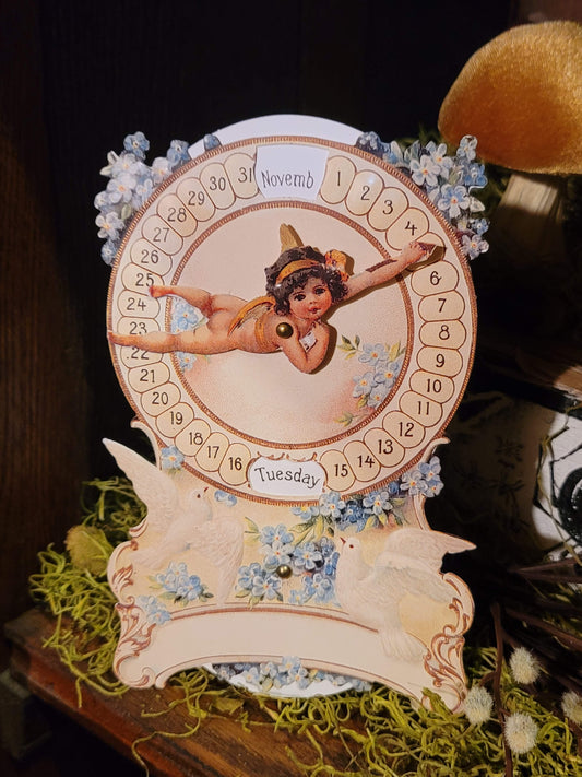 Vintage Victorian Style Cupid Cherub Angel Calandar Mechanical Card
