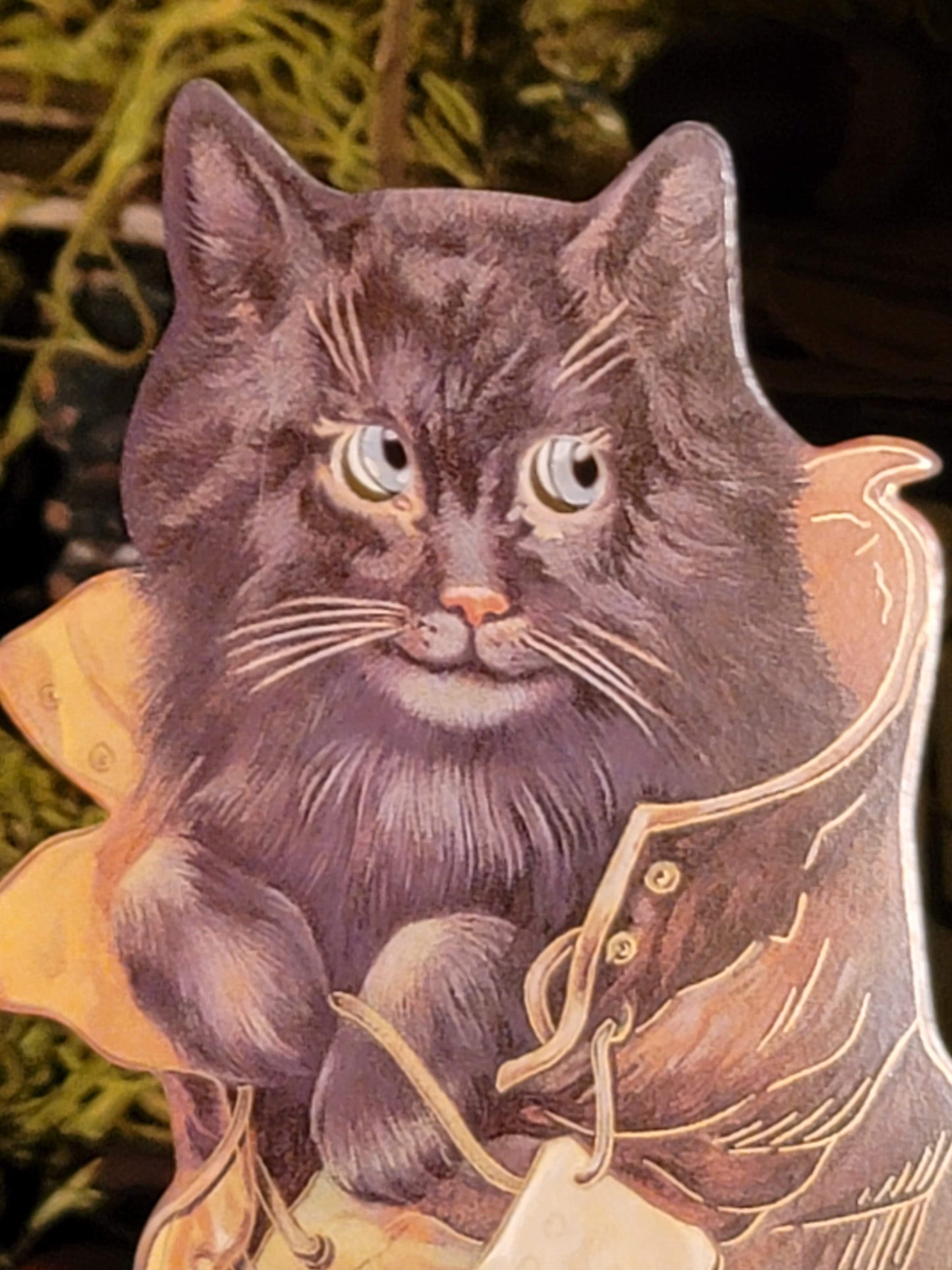 Vintage Victorian Style Mechanical Moving Eyes Cat Easel Lovers Greeting Card