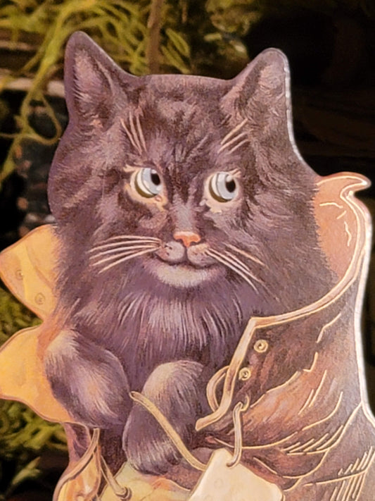 Vintage Victorian Style Mechanical Moving Eyes Cat Easel Lovers Greeting Card