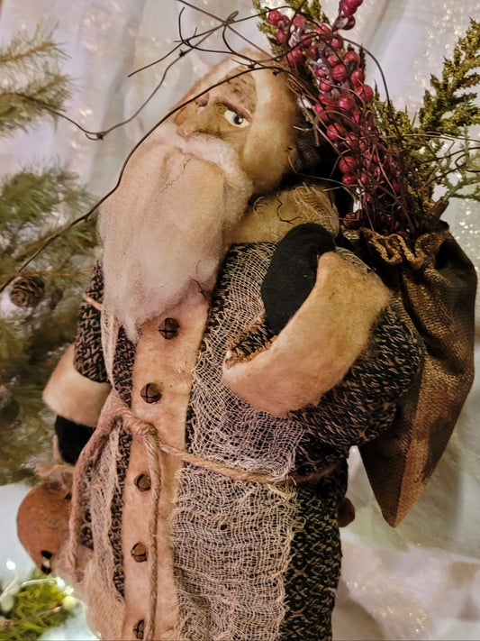Vintage Christmas Primitive Folk Art Style Rugged Chic Santa Claus Figurine