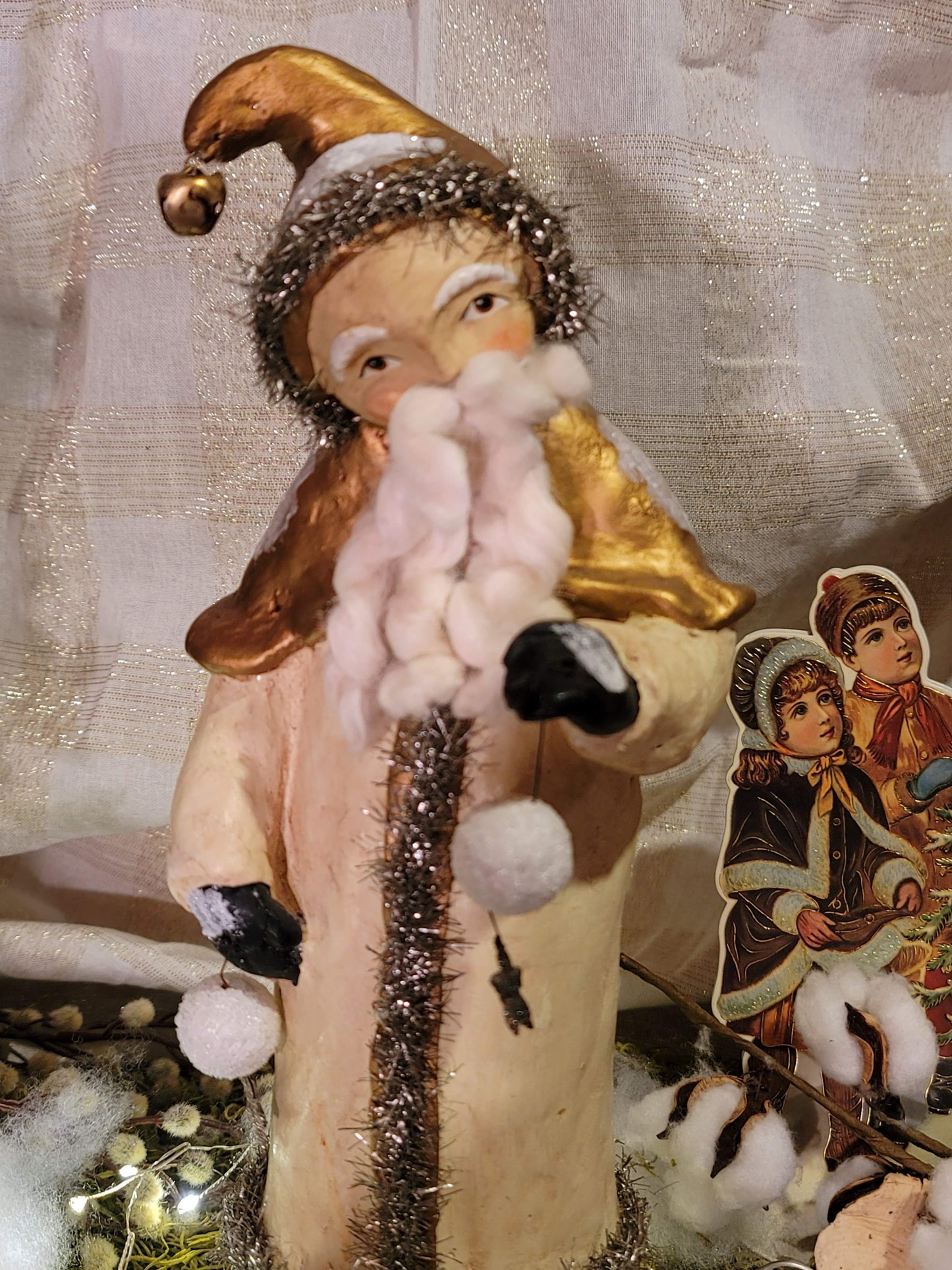 Vintage Christmas Folk Art Nicol Sayre Belsnickle Santa with Snowballs Figurine