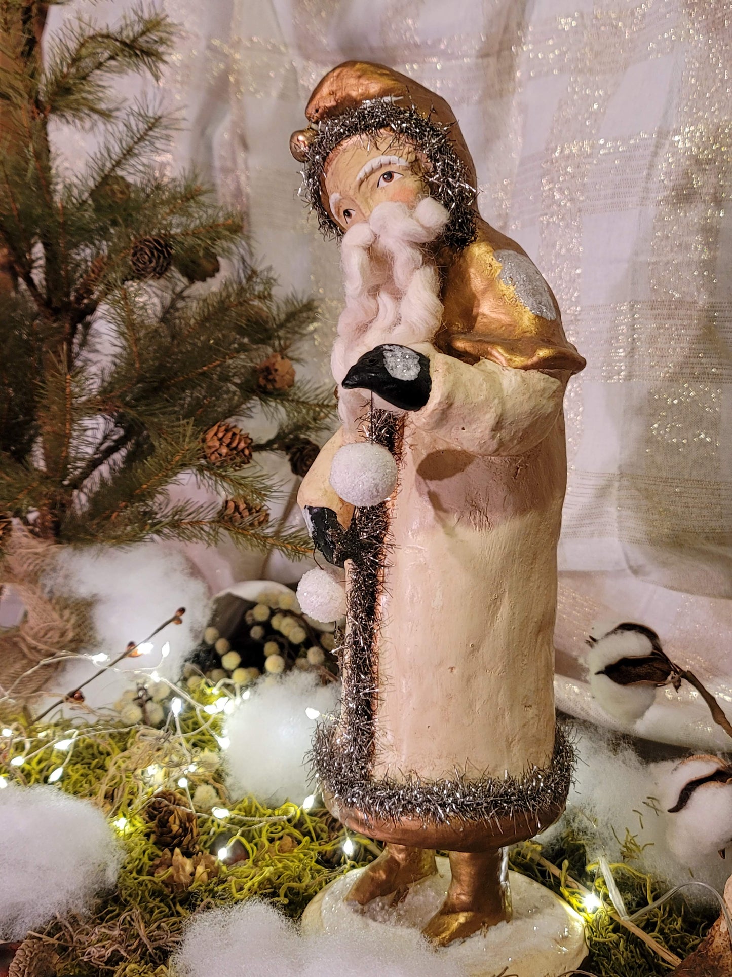Vintage Christmas Folk Art Nicol Sayre Belsnickle Santa with Snowballs Figurine