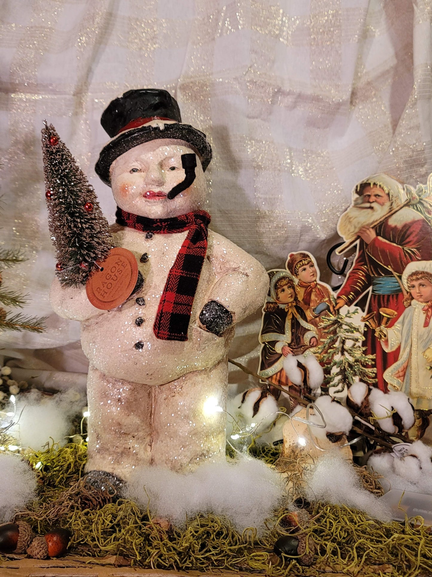 Vintage Victorian Style Christmas Snowman WC Feilds Figurine with Tree LARGE