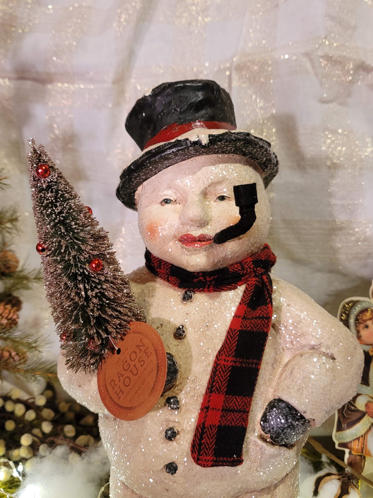 Vintage Victorian Style Christmas Snowman WC Feilds Figurine with Tree LARGE