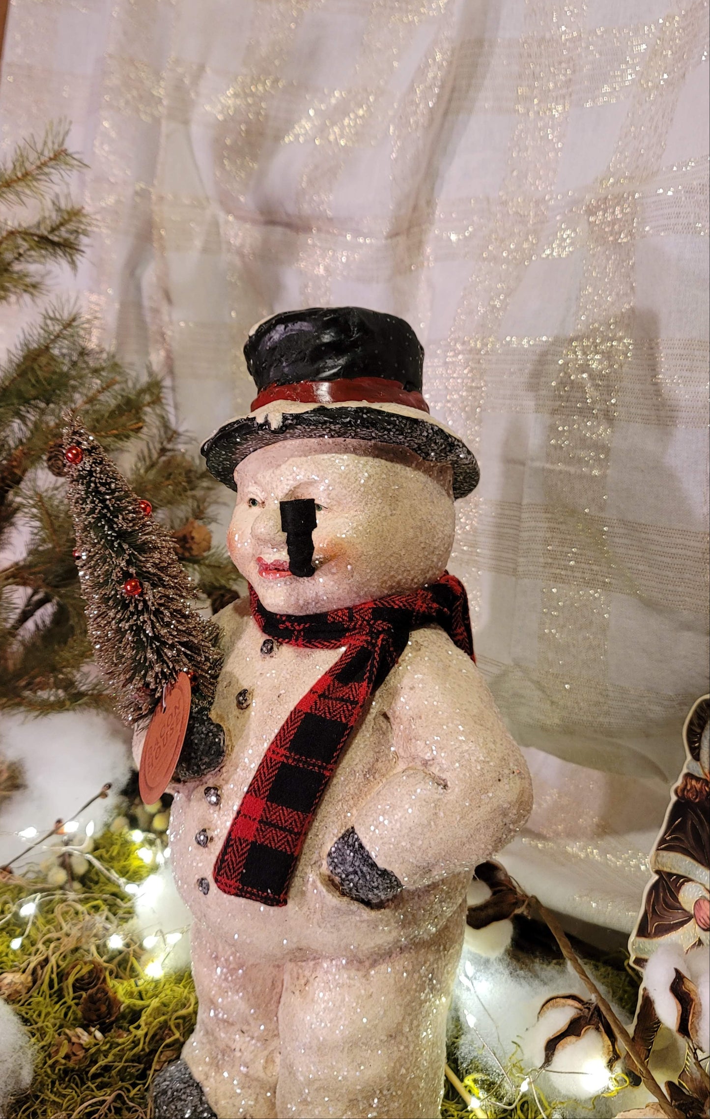 Vintage Victorian Style Christmas Snowman WC Feilds Figurine with Tree LARGE