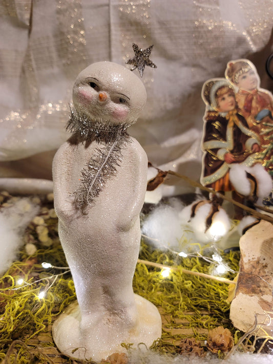 Vintage Christmas Style Folk Art Fancy Forest Glittered Star Snowman Dee Foust Harvey