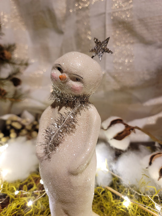 Vintage Christmas Style Folk Art Fancy Forest Glittered Star Snowman Dee Foust Harvey