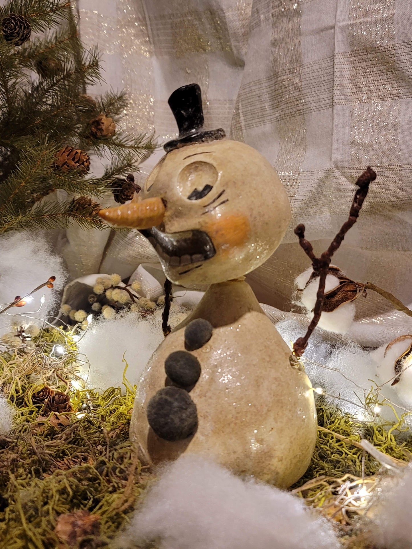 Vintage Whimsy Halloween Christmas Silver Willow RARE Snowman Bobble Head Figurine