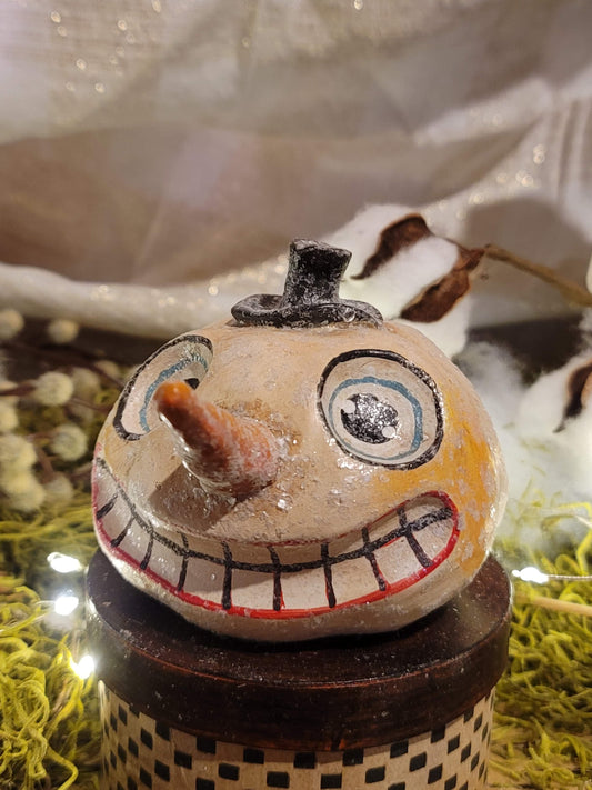 Vintage Christmas Tim Burton Style Silver Willow Glittered Snowman Head Box