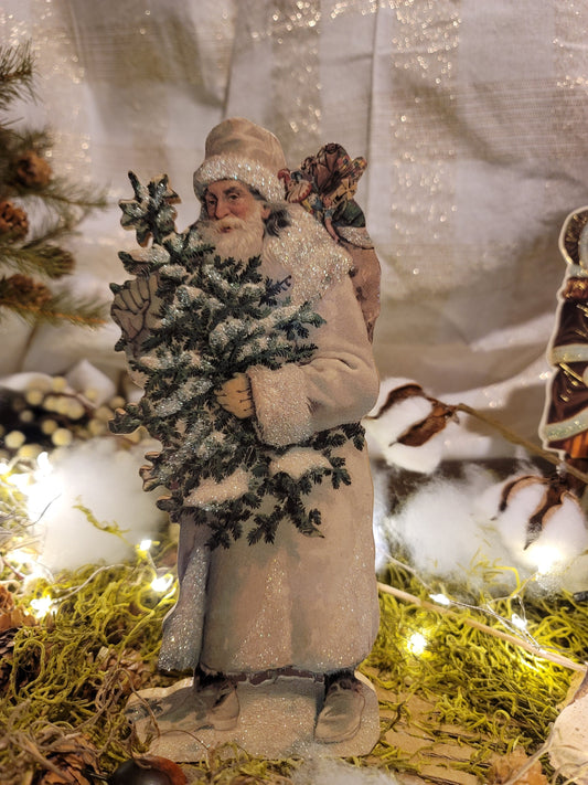 Vintage Victorian Postcard Style Santa Claus with Tree Music Box