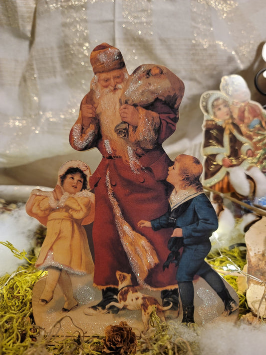 Vintage Victorian Style Santa with Children and Sack Music Box