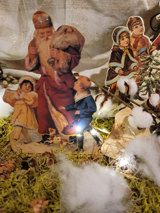 Vintage Victorian Style Santa with Children and Sack Music Box