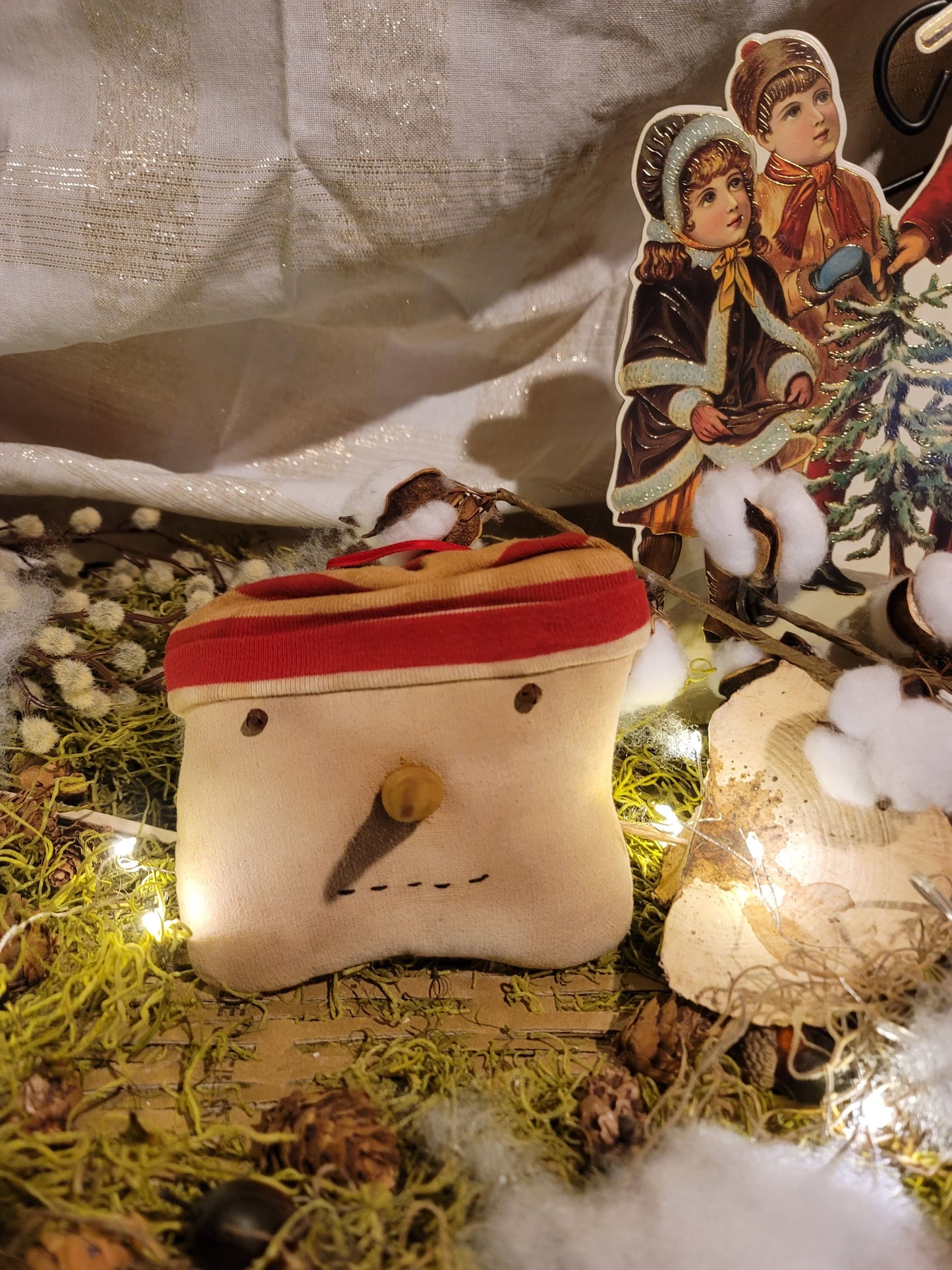 Primitive Christmas Snowman Head Pillow Ornament