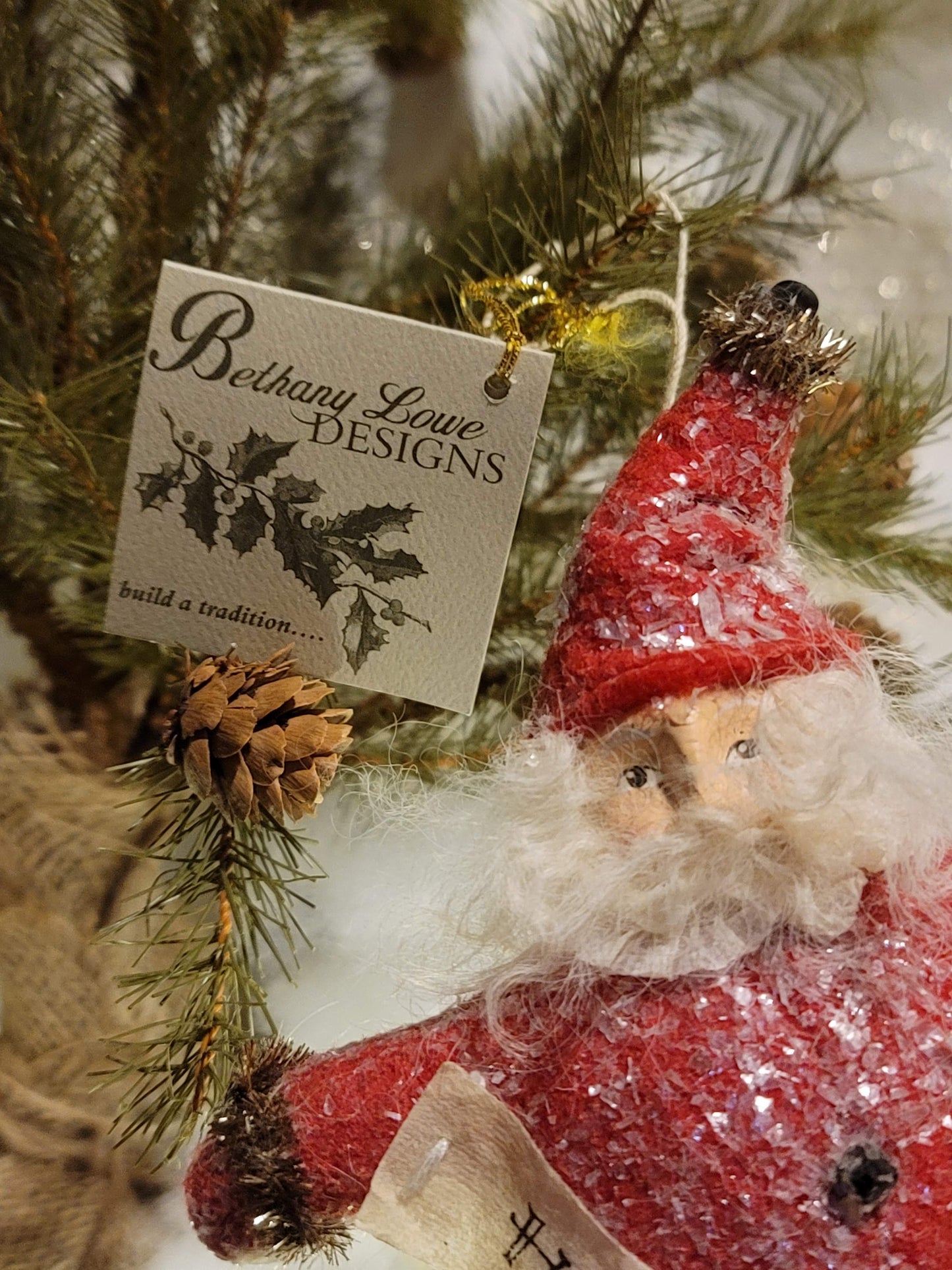 Primitive Christmas Bethany Lowe Rare large Stuffed Santa Ornament