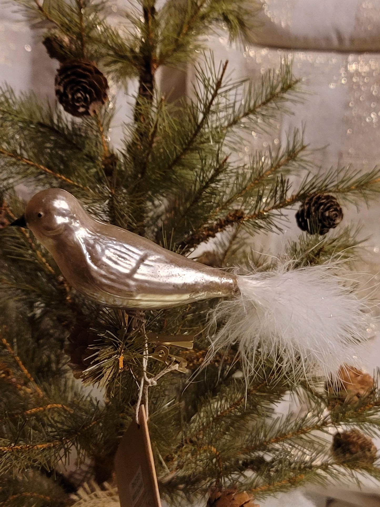 Vintage Antique German Style Christmas Sparrow Silver Mercury Ornament