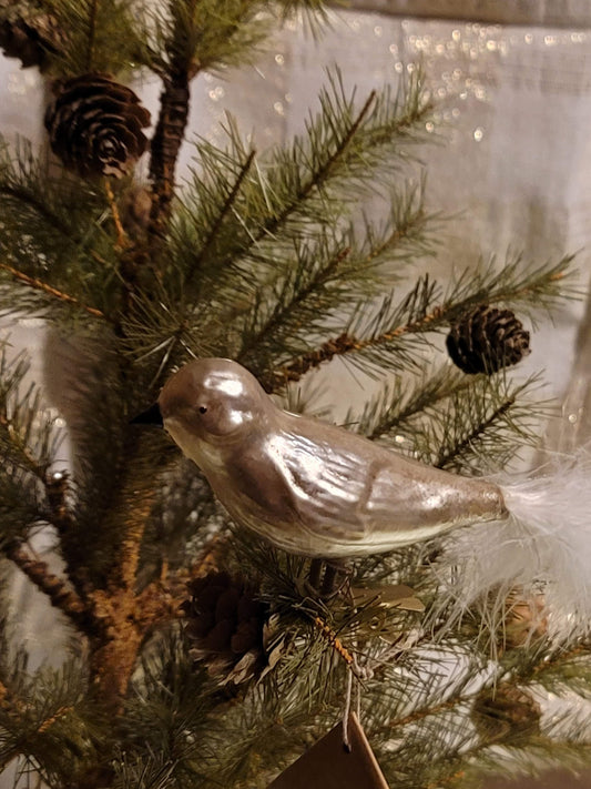 Vintage Antique German Style Christmas Sparrow Silver Mercury Ornament