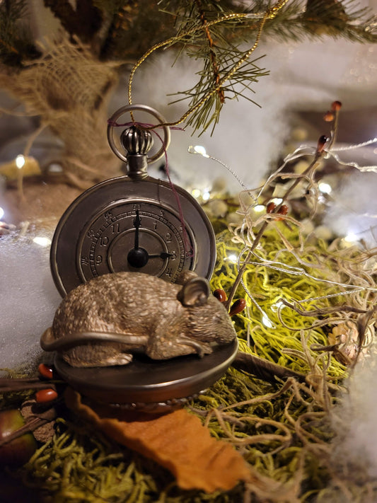 Vintage Victorian Christmas Sleepy Mouse Pocket Watch Ornament