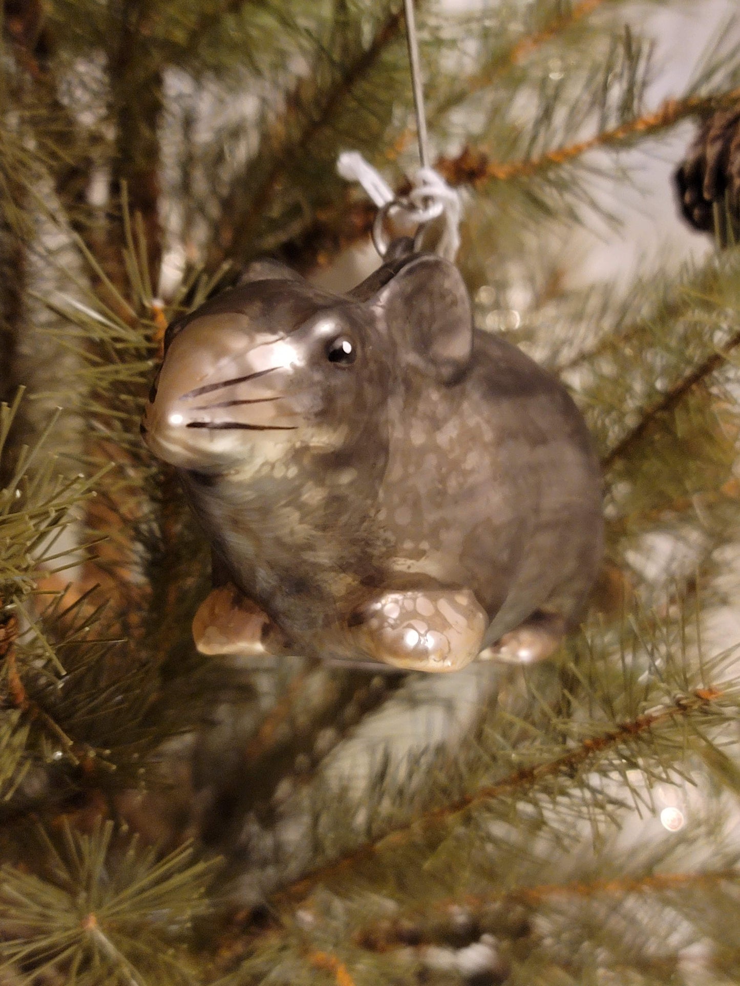 Primitive Christmas Style Whimsy Mercury Glass Silver Mouse Ornament
