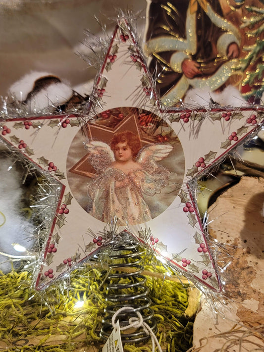 Primitive Victorian Christmas Style Angel Star Tree Topper