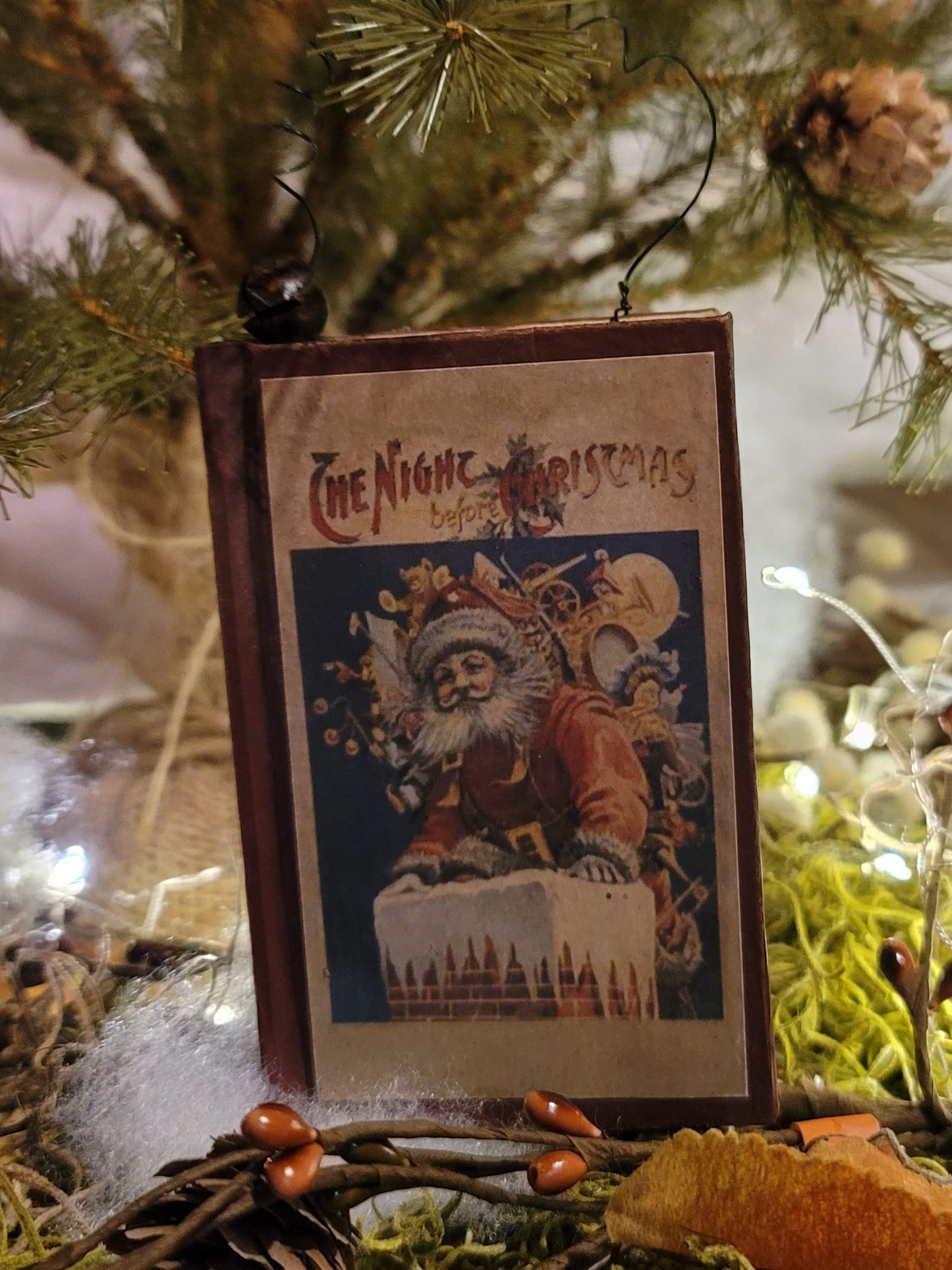 Vintage Victorian Christmas Mcloughlin Bros Antique Linen Style Book Santa Ornament