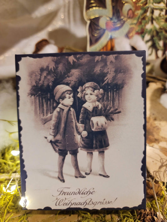 Vintage Victorian Christmas Style Tin Type Children Photo Box