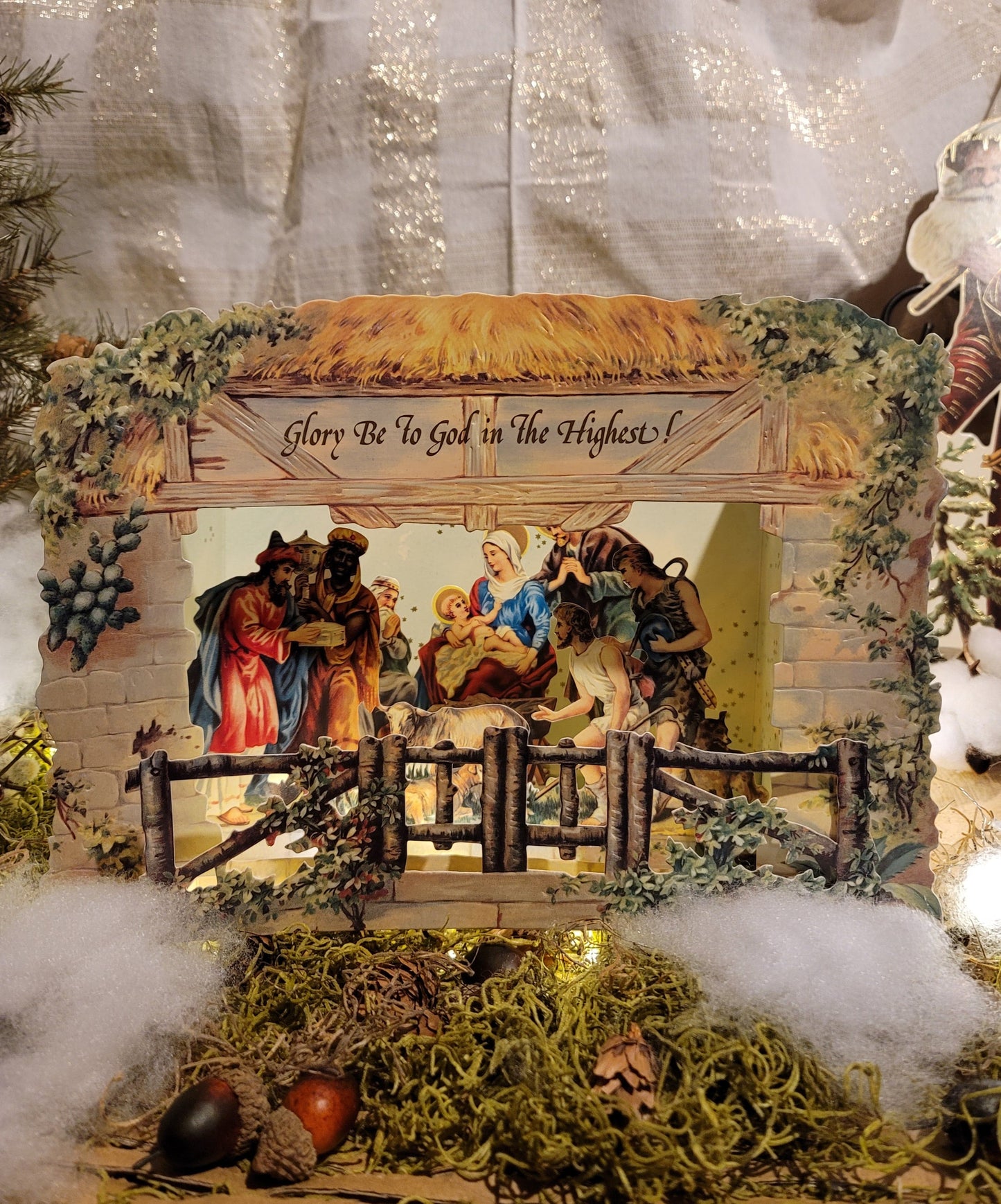 Vintage Victorian Christmas POP UP Nativity Standing Easel Card