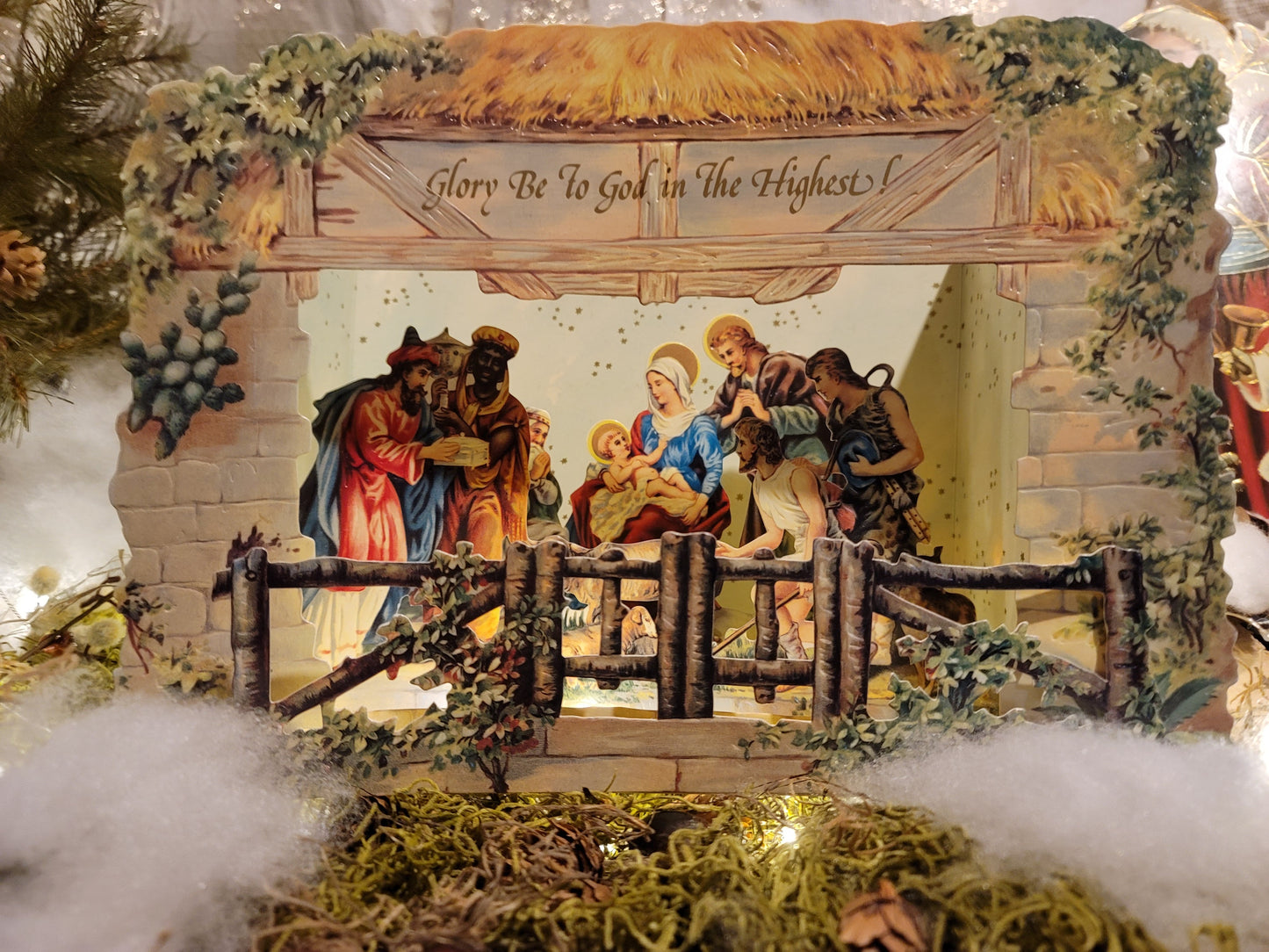 Vintage Victorian Christmas POP UP Nativity Standing Easel Card