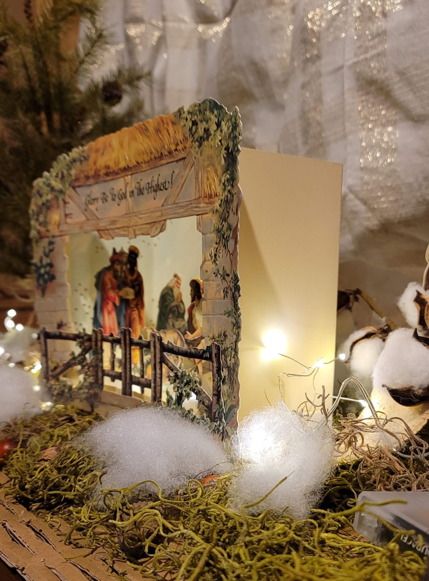 Vintage Victorian Christmas POP UP Nativity Standing Easel Card