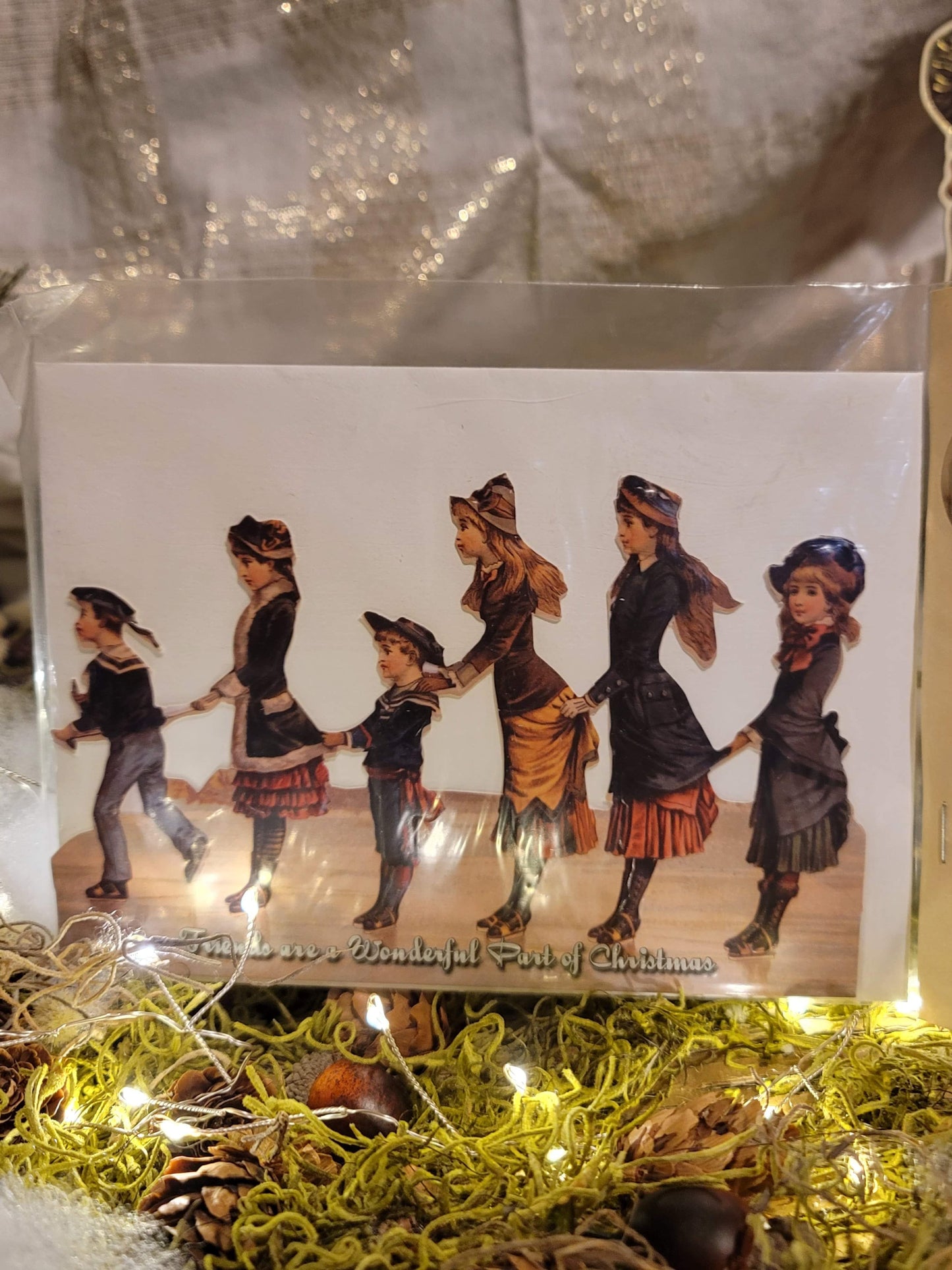 Vintage Victorian Christmas Style Standing Skaters Easel Card