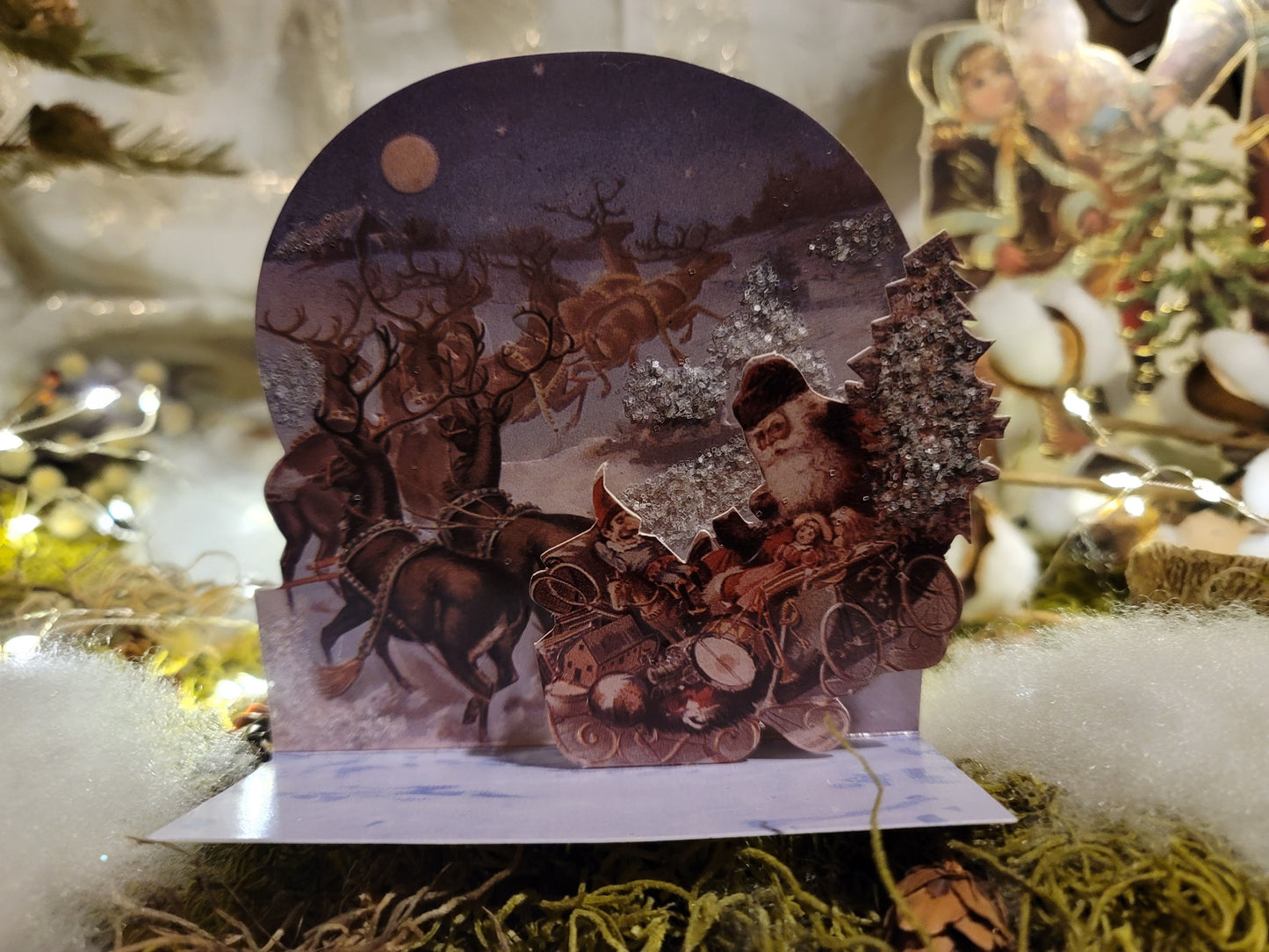 Vintage Victorian Style Night Before Christmas Glittered Father Christmas Santa Card