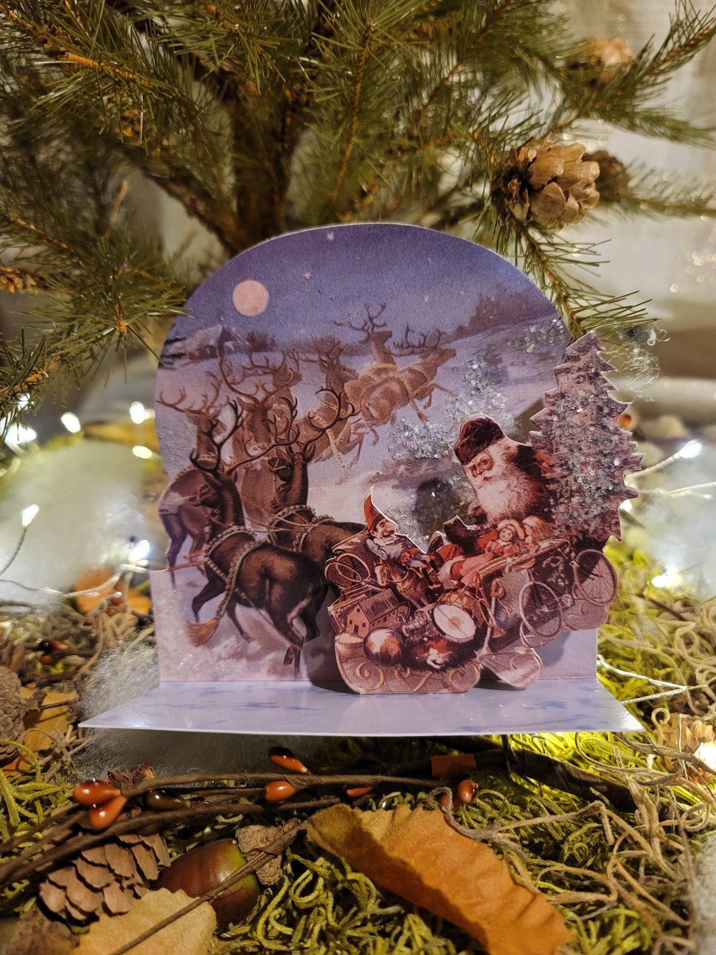 Vintage Victorian Style Night Before Christmas Glittered Father Christmas Santa Card