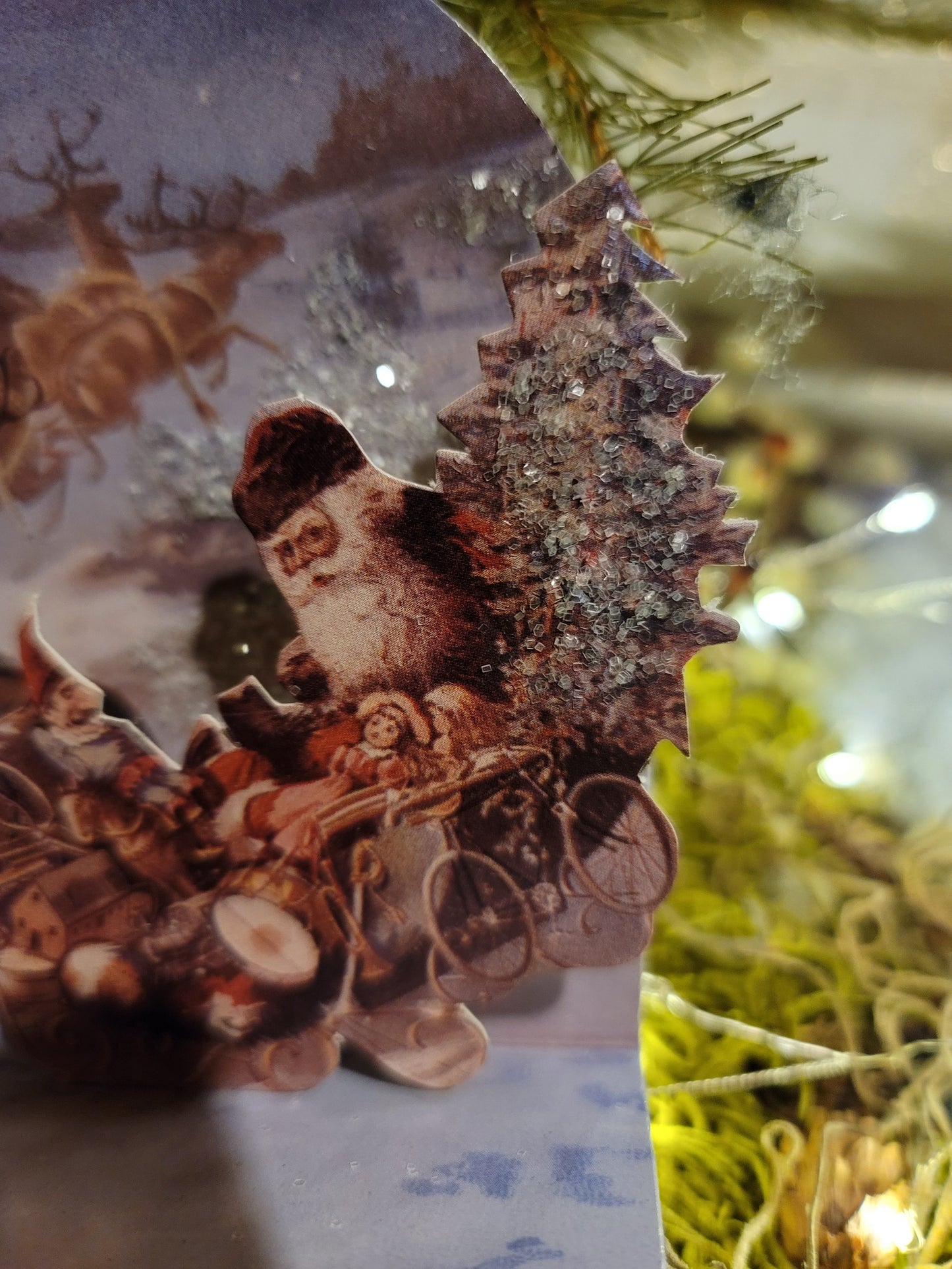 Vintage Victorian Style Night Before Christmas Glittered Father Christmas Santa Card