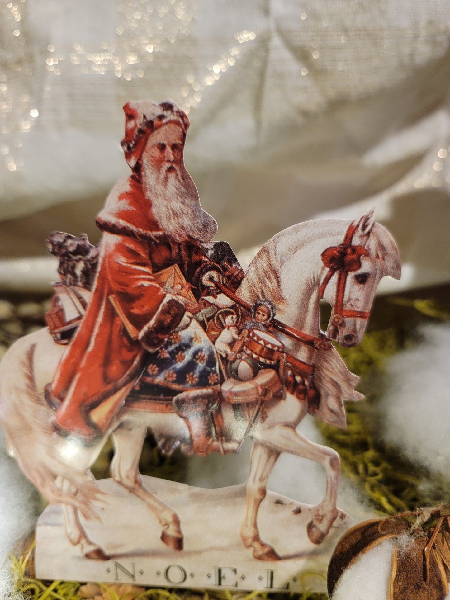 Vintage Victorian Style Equestrian Santa Father Christmas Riding Horse Standing Easel  Card