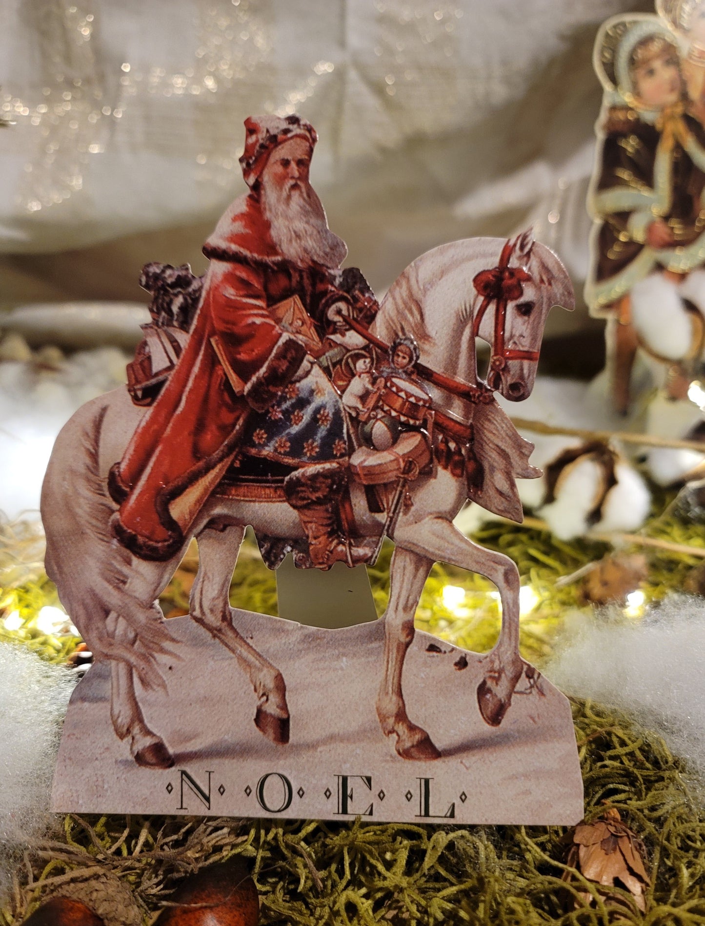 Vintage Victorian Style Equestrian Santa Father Christmas Riding Horse Standing Easel  Card