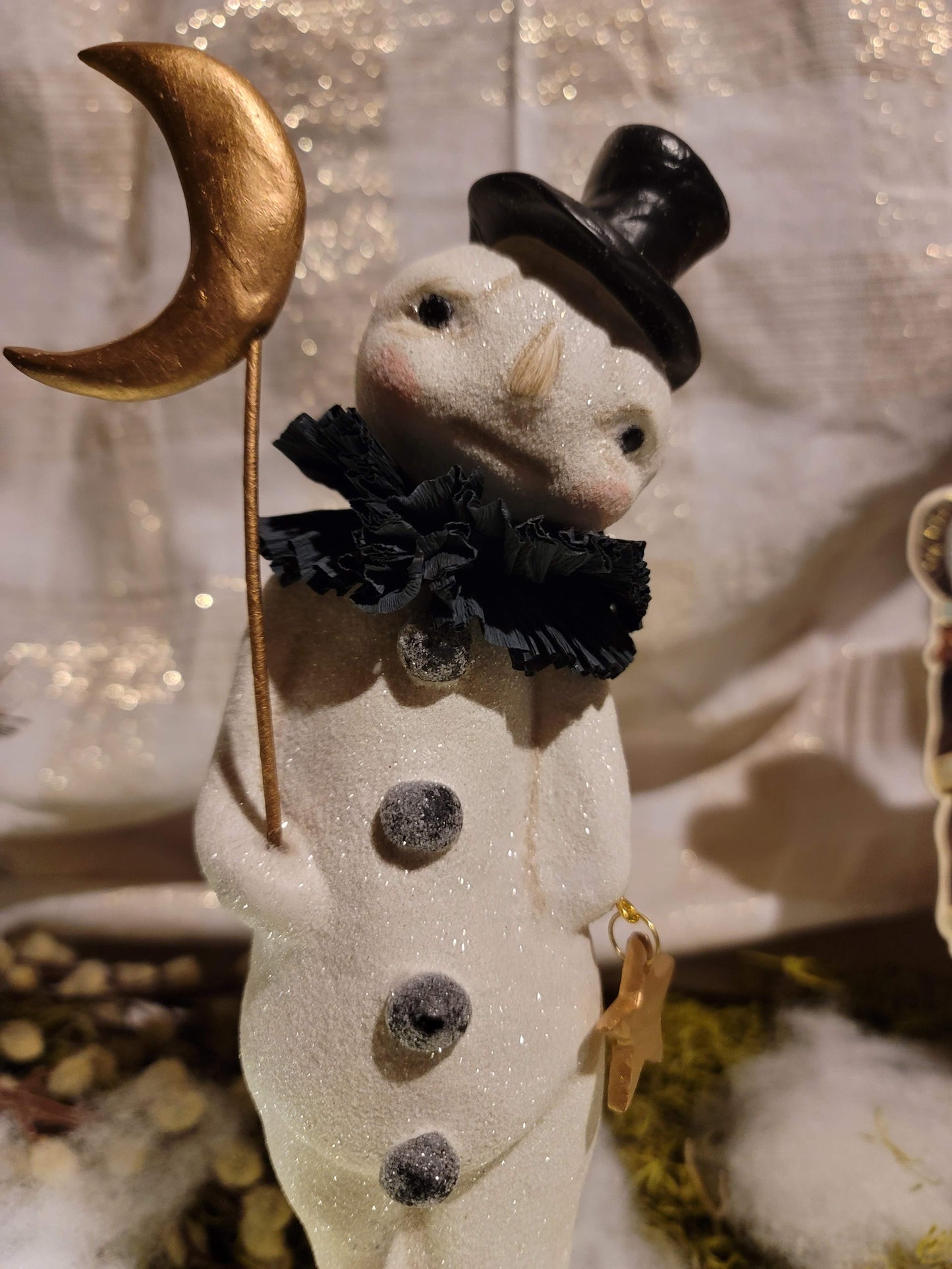 Vintage Halloween Christmas Style Dee Harvey Folk Art Snowman on Pumpkin