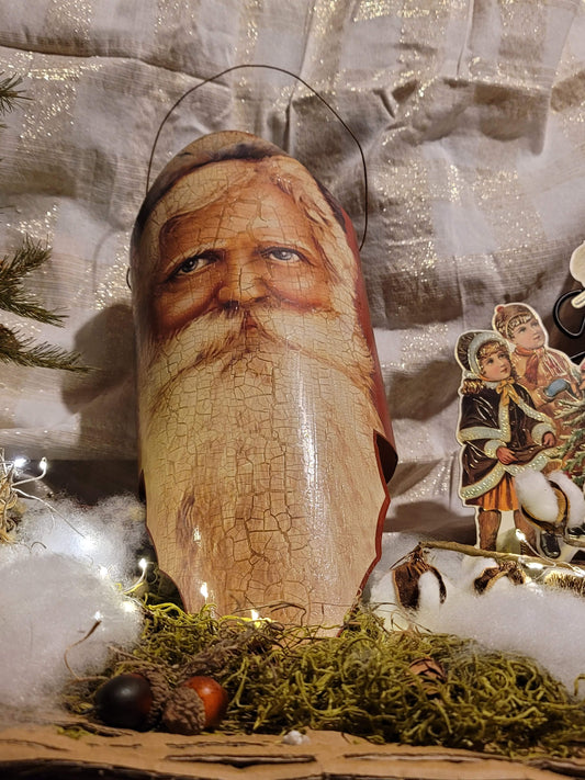 Vintage Victorian Style Christmas Coal Bucket Primitive Santa Container