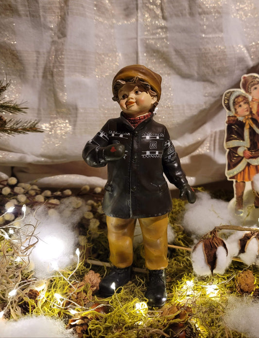 Vintage Christmas style Norman Rockwell Boy with Hat and Mittens Figurine