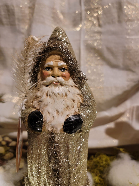 Vintage Folk Art Christmas Style Glittered Belsnickle Gnome Santa Figurine
