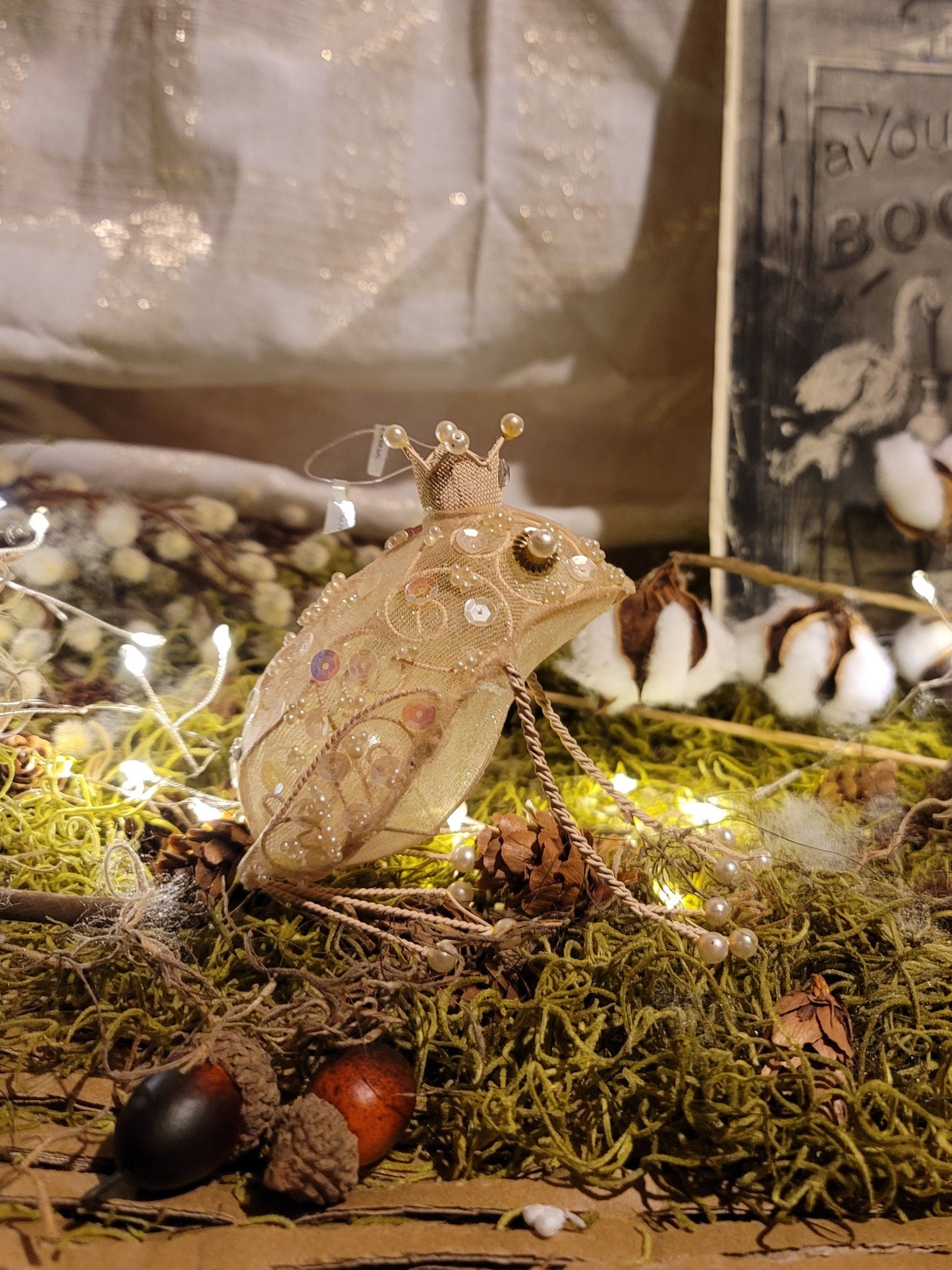 Vintage Whimsy Princess Frog with Pearls Ornament