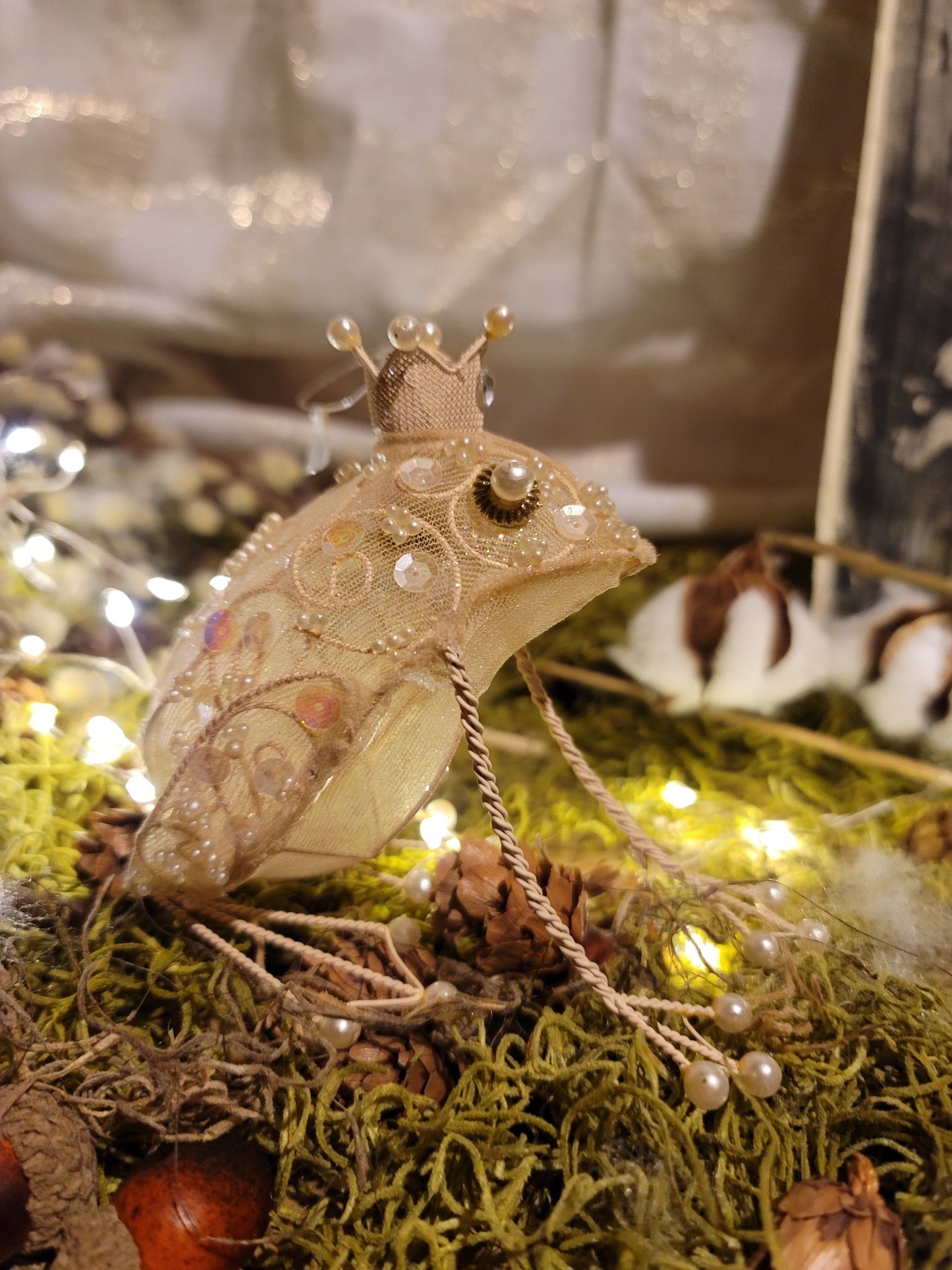 Vintage Whimsy Princess Frog with Pearls Ornament