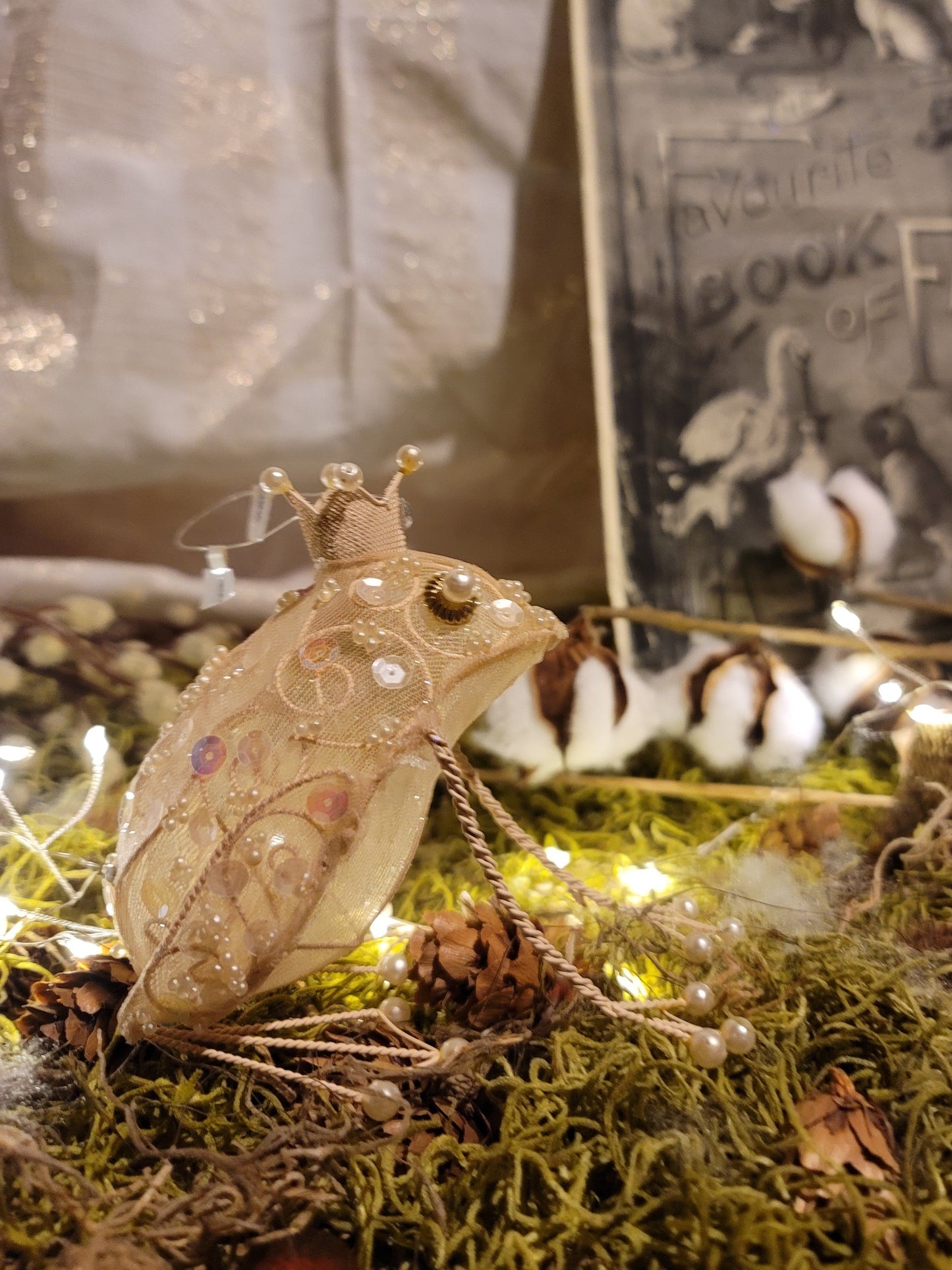 Vintage Whimsy Princess Frog with Pearls Ornament
